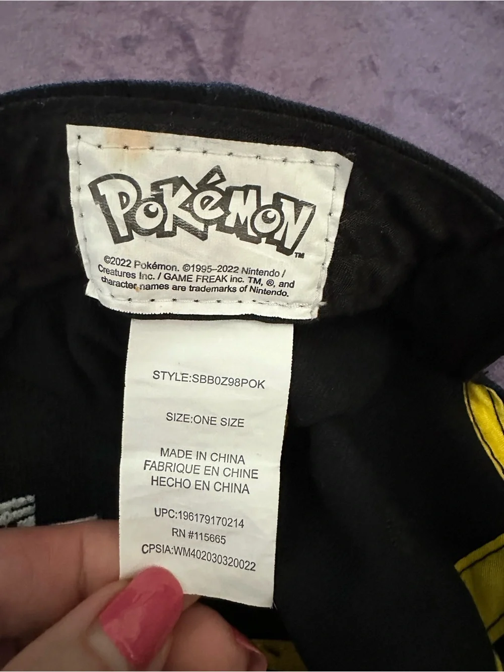Pokemon Black Cap with Yellow Pikachu Patch